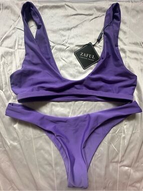 Zaful Thong Swimsuit in Purple - Lightweight Stretch Fabric